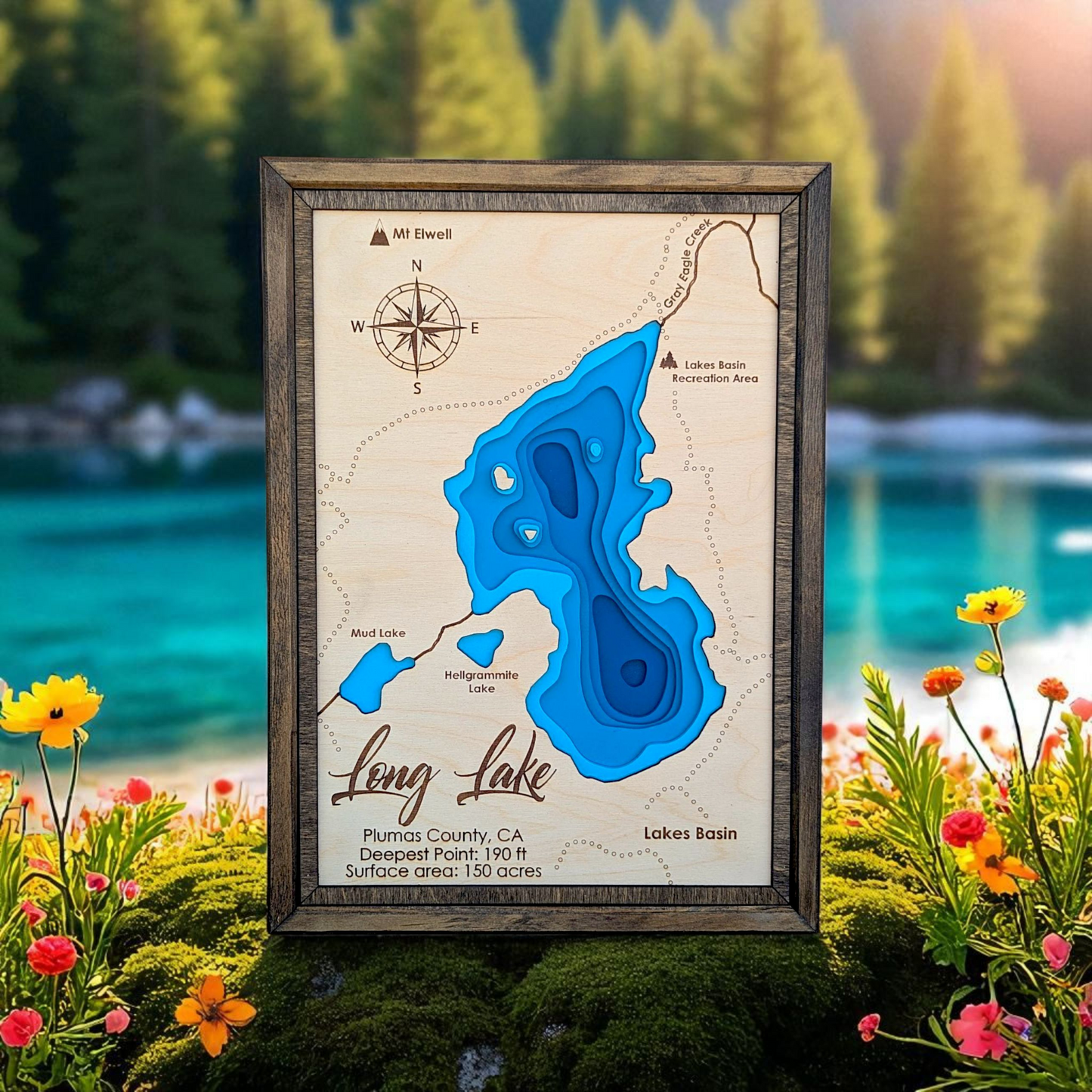 Long Lake Art | Long Lake Bathymetry Map | Various Sizes