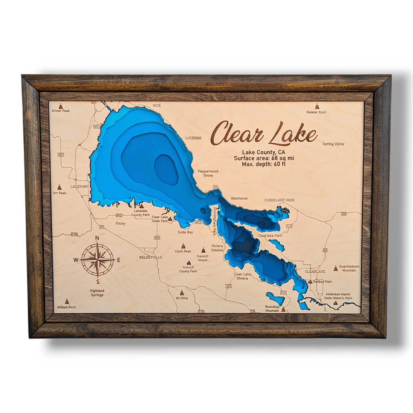 Clear Lake Art | Clear Lake Bathymetry Map | Various Sizes