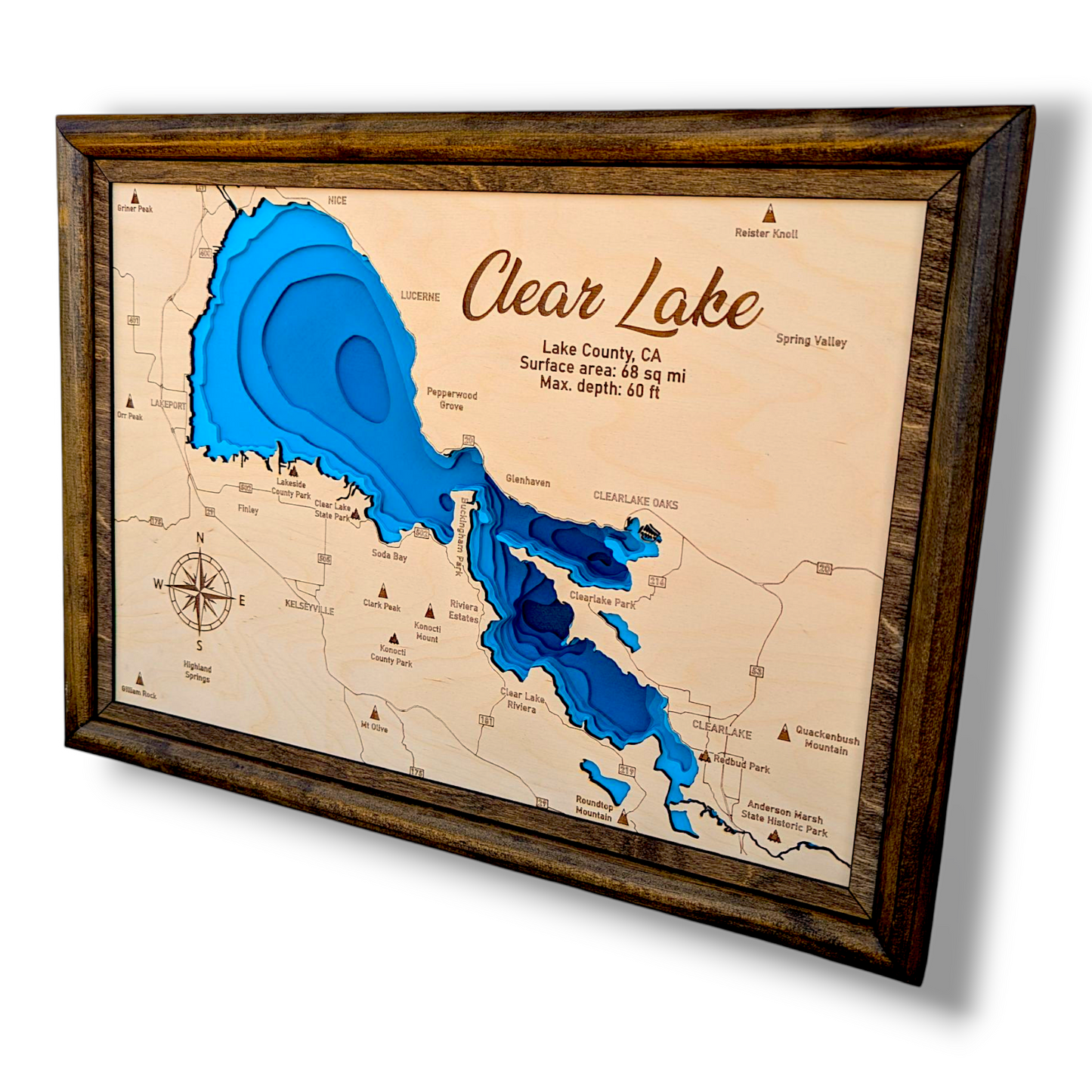 Clear Lake Art | Clear Lake Bathymetry Map | Various Sizes