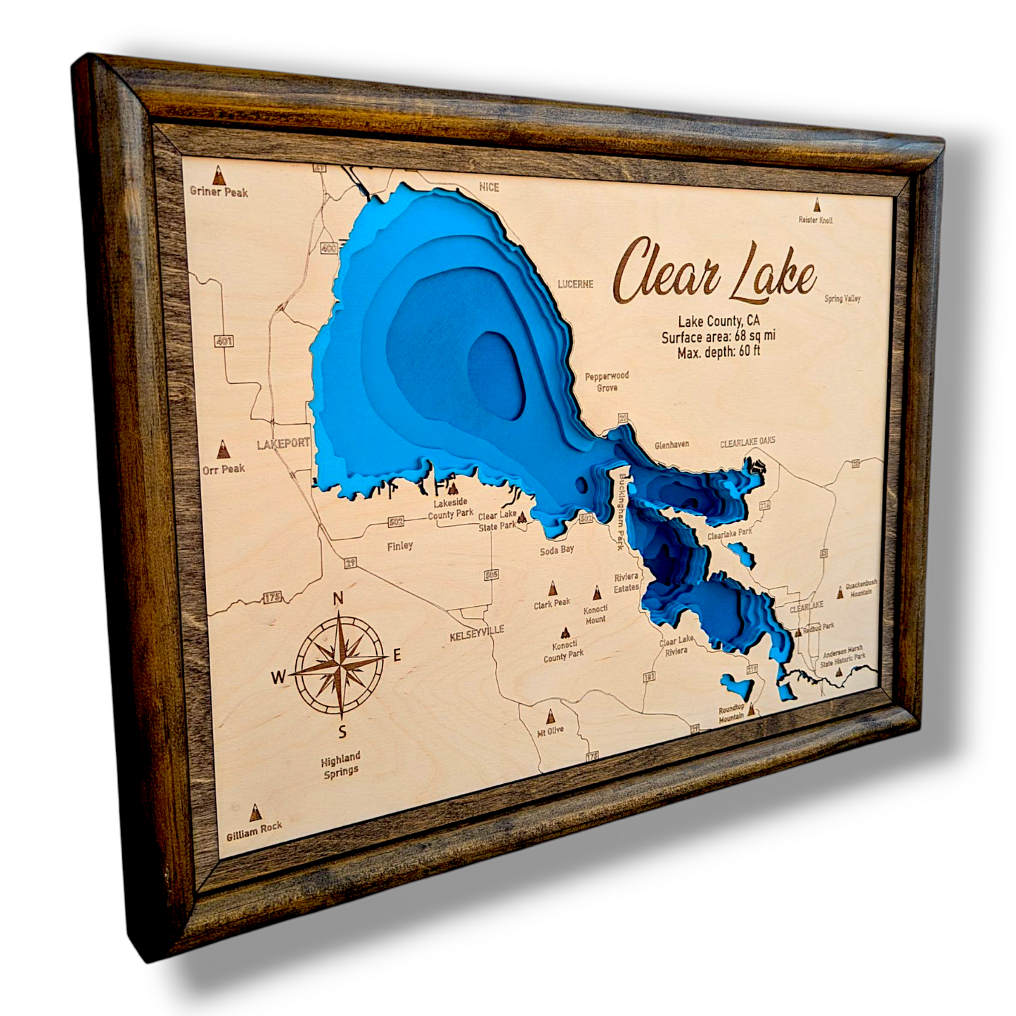Clear Lake Art | Clear Lake Bathymetry Map | Various Sizes