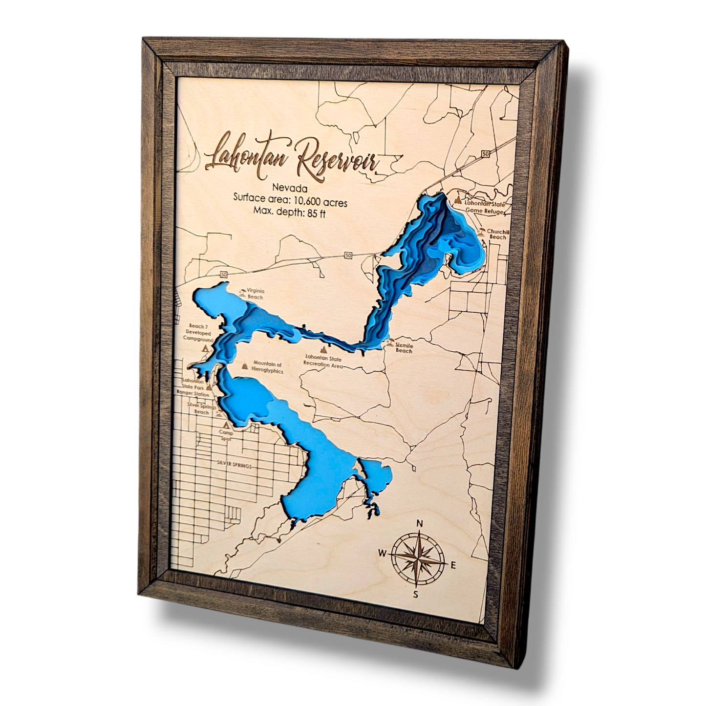 Lahontan Reservoir Art | Lahontan Reservoir Bathymetry Map | Various Sizes