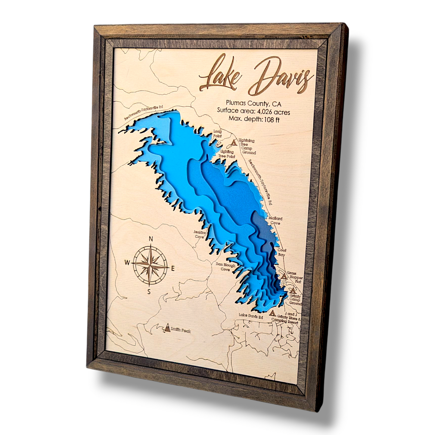 Lake Davis Art | Lake Davis Bathymetry Map | Various Sizes