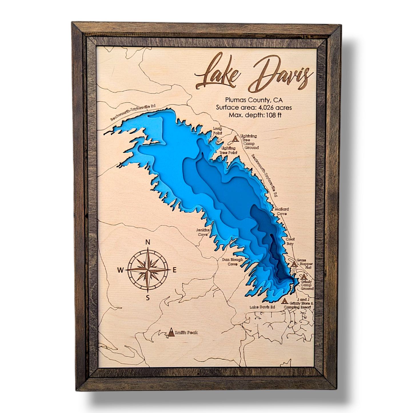 Lake Davis Art | Lake Davis Bathymetry Map | Various Sizes
