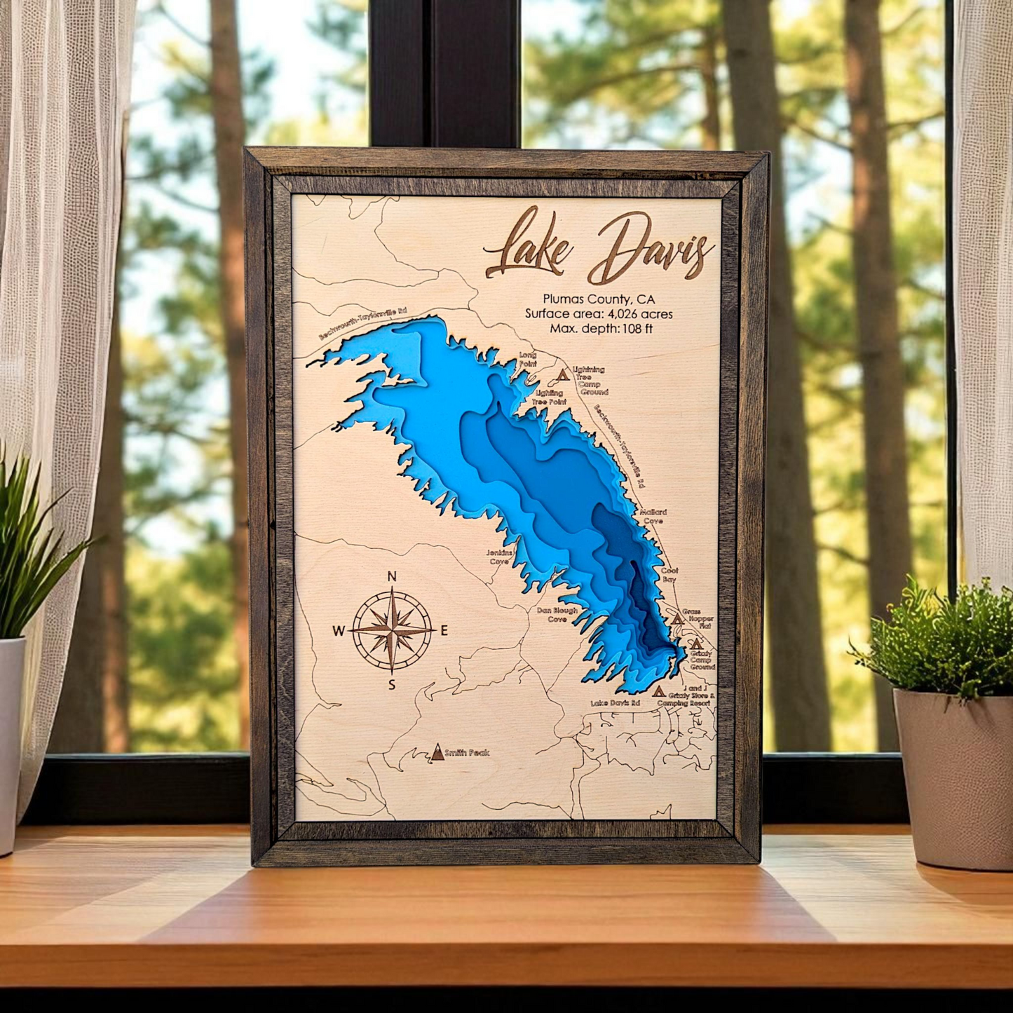 Lake Davis Art | Lake Davis Bathymetry Map | Various Sizes