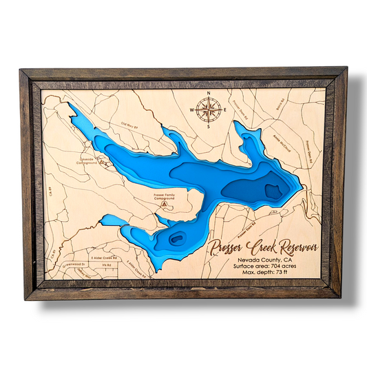 Prosser Creek Reservoir Art | Prosser Creek Reservoir Bathymetry Map | Various Sizes