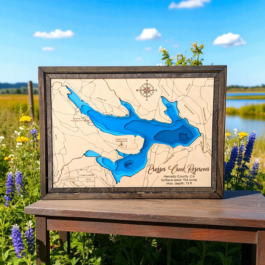 Prosser Creek Reservoir Art | Prosser Creek Reservoir Bathymetry Map | Various Sizes