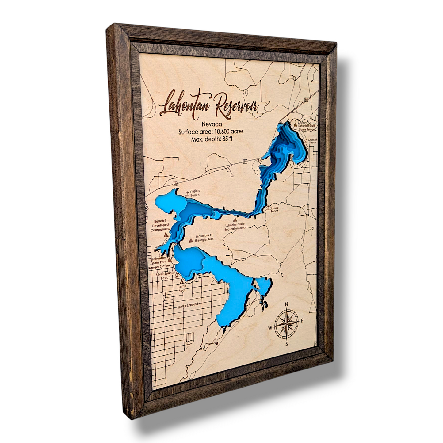 Lahontan Reservoir Art | Lahontan Reservoir Bathymetry Map | Various Sizes