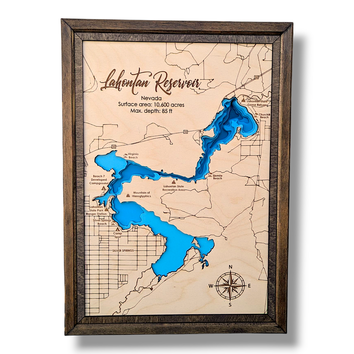 Lahontan Reservoir Art | Lahontan Reservoir Bathymetry Map | Various Sizes