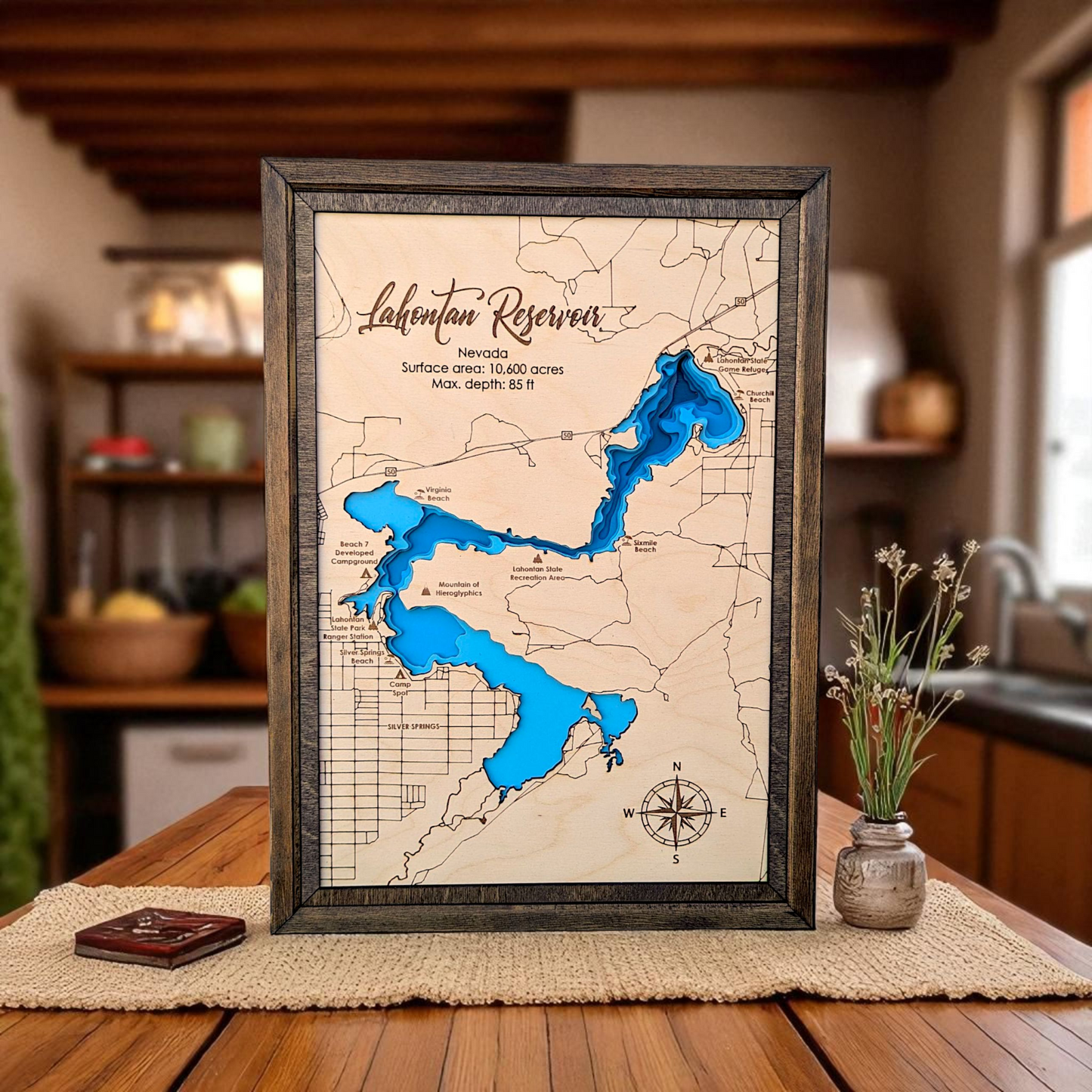 Lahontan Reservoir Art | Lahontan Reservoir Bathymetry Map | Various Sizes