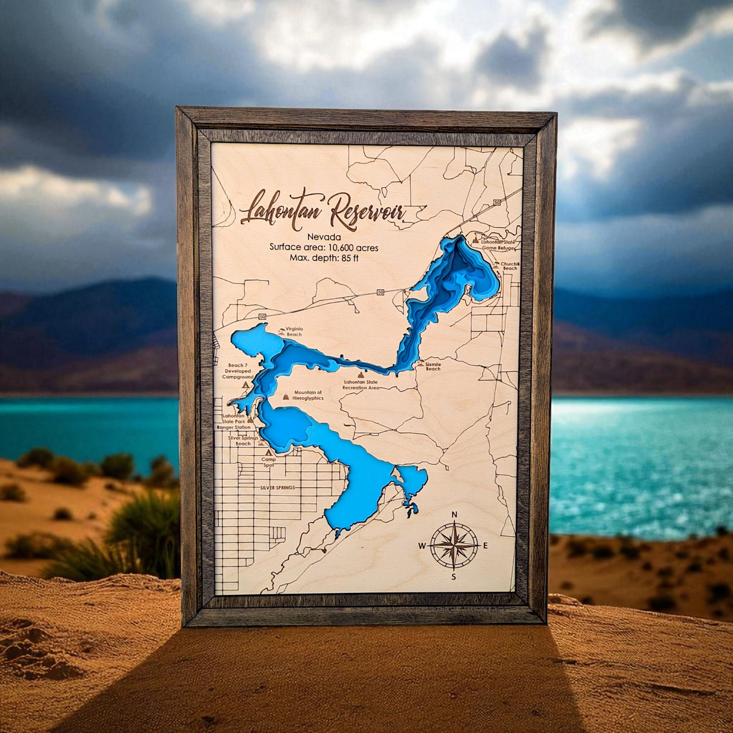 Lahontan Reservoir Art | Lahontan Reservoir Bathymetry Map | Various Sizes