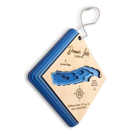 Donner Lake Bathymetric Ornament | Diamond | 4" by 4"
