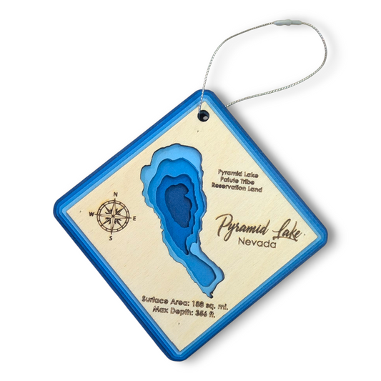 Pyramid Lake Bathymetric Ornament | Diamond | 4" by 4"
