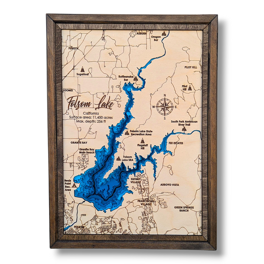 Folsom Lake Art | Folsom Lake Bathymetry Map | Various Sizes