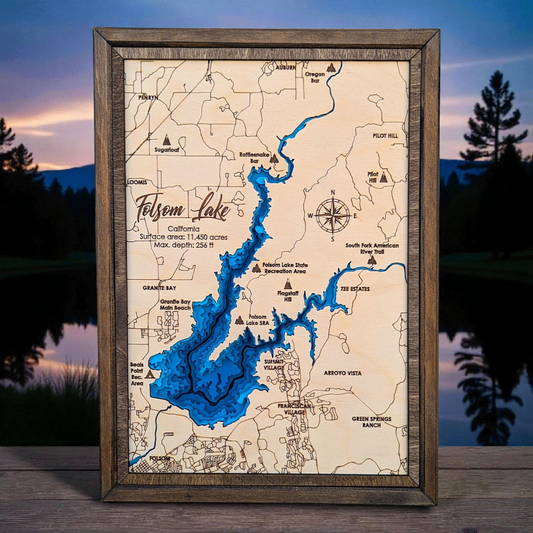 Folsom Lake Art | Folsom Lake Bathymetry Map | Various Sizes