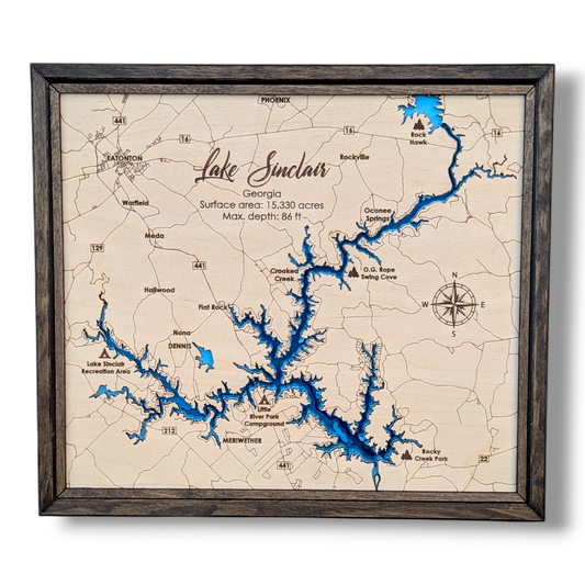 Lake Sinclair Art | Lake Sinclair Bathymetry Map | Various Sizes