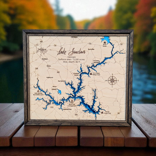 Lake Sinclair Art | Lake Sinclair Bathymetry Map | Various Sizes