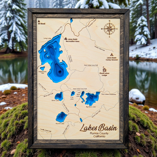 Lakes Basin Art | Lakes Basin Bathymetry Map | Various Sizes