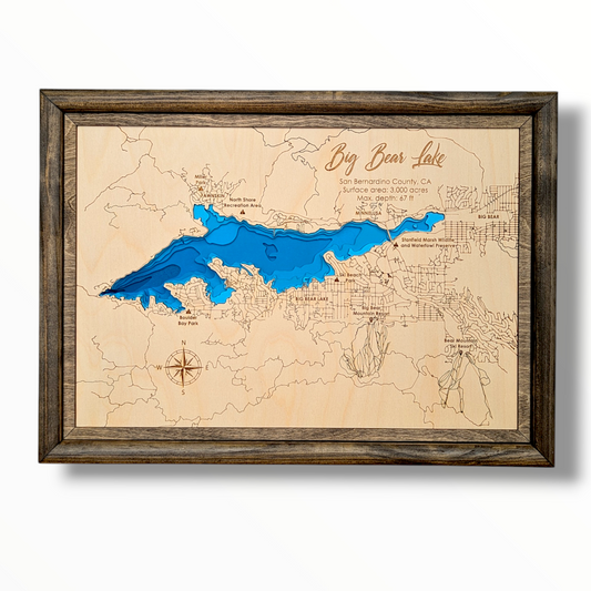 Big Bear Lake Art | Big Bear Lake Bathymetry Map | Various Sizes