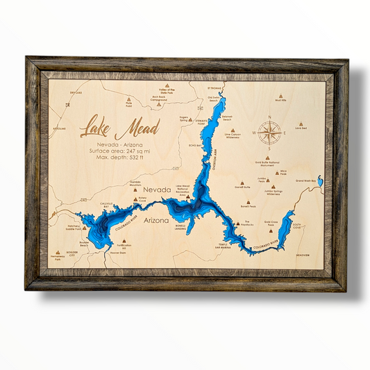 Lake Mead Art | Lake Mead Bathymetry Map | Various Sizes
