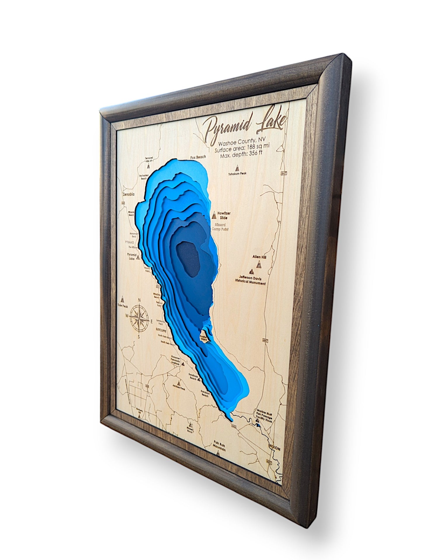 Pyramid Lake Art | Pyramid Lake Bathymetry Map | Various Sizes