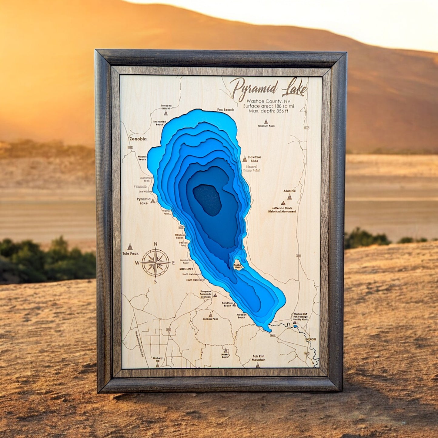 Pyramid Lake Art | Pyramid Lake Bathymetry Map | Various Sizes