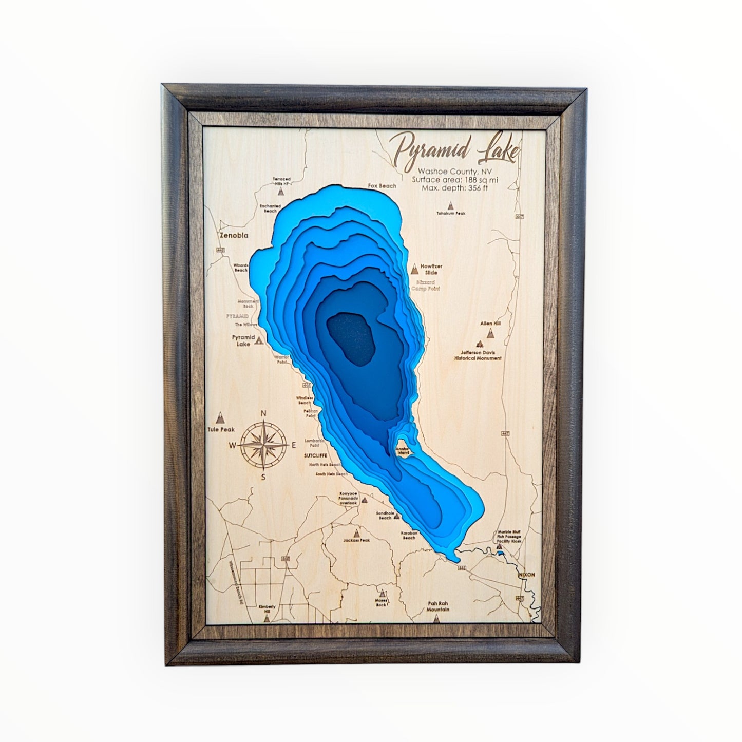 Pyramid Lake Art | Pyramid Lake Bathymetry Map | Various Sizes