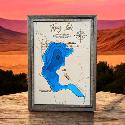 Topaz Lake Art | Topaz Lake Bathymetry Map | Various Sizes