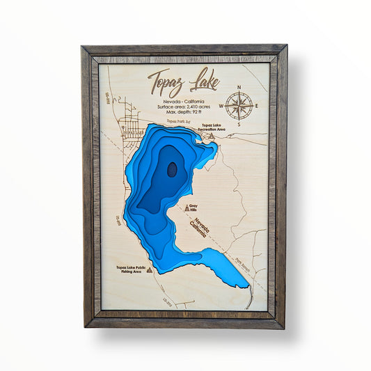 Topaz Lake Art | Topaz Lake Bathymetry Map | Various Sizes