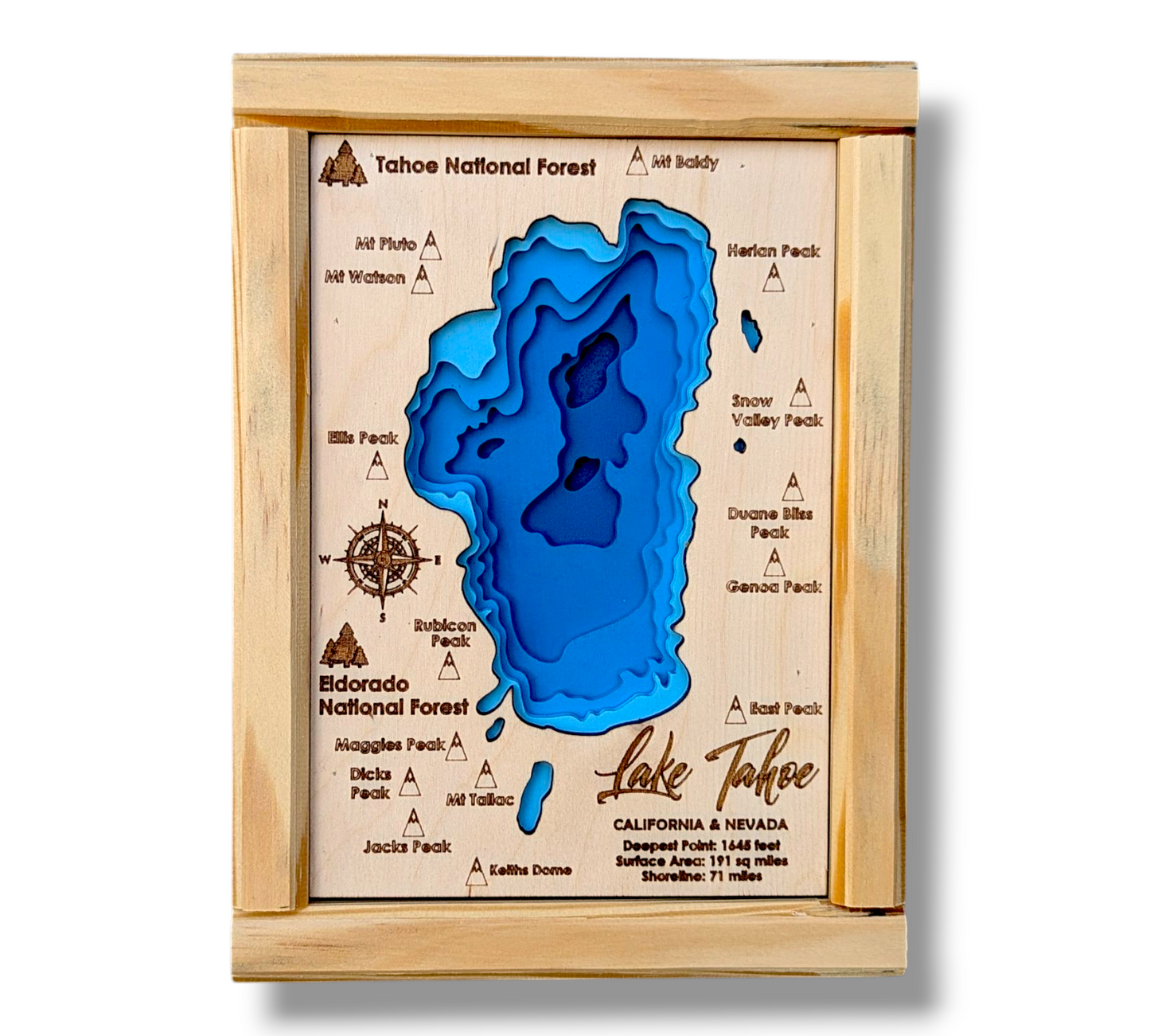 Lake Tahoe Art | Tahoe Bathymetry Map | Various Sizes