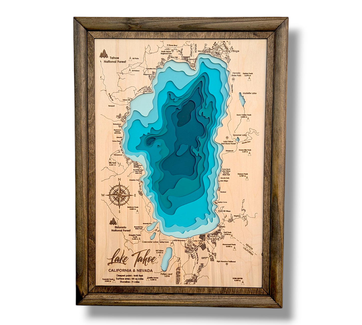 Lake Tahoe Art | Tahoe Bathymetry Map | Various Sizes