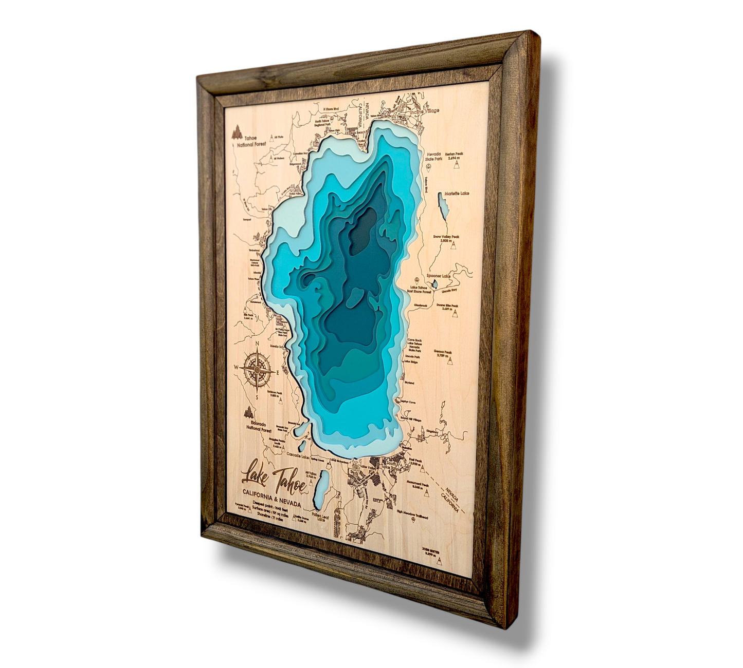 Lake Tahoe Art | Tahoe Bathymetry Map | Various Sizes
