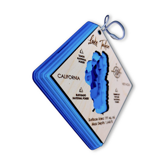 Lake Tahoe Bathymetric Ornament | Diamond | 4" by 4"