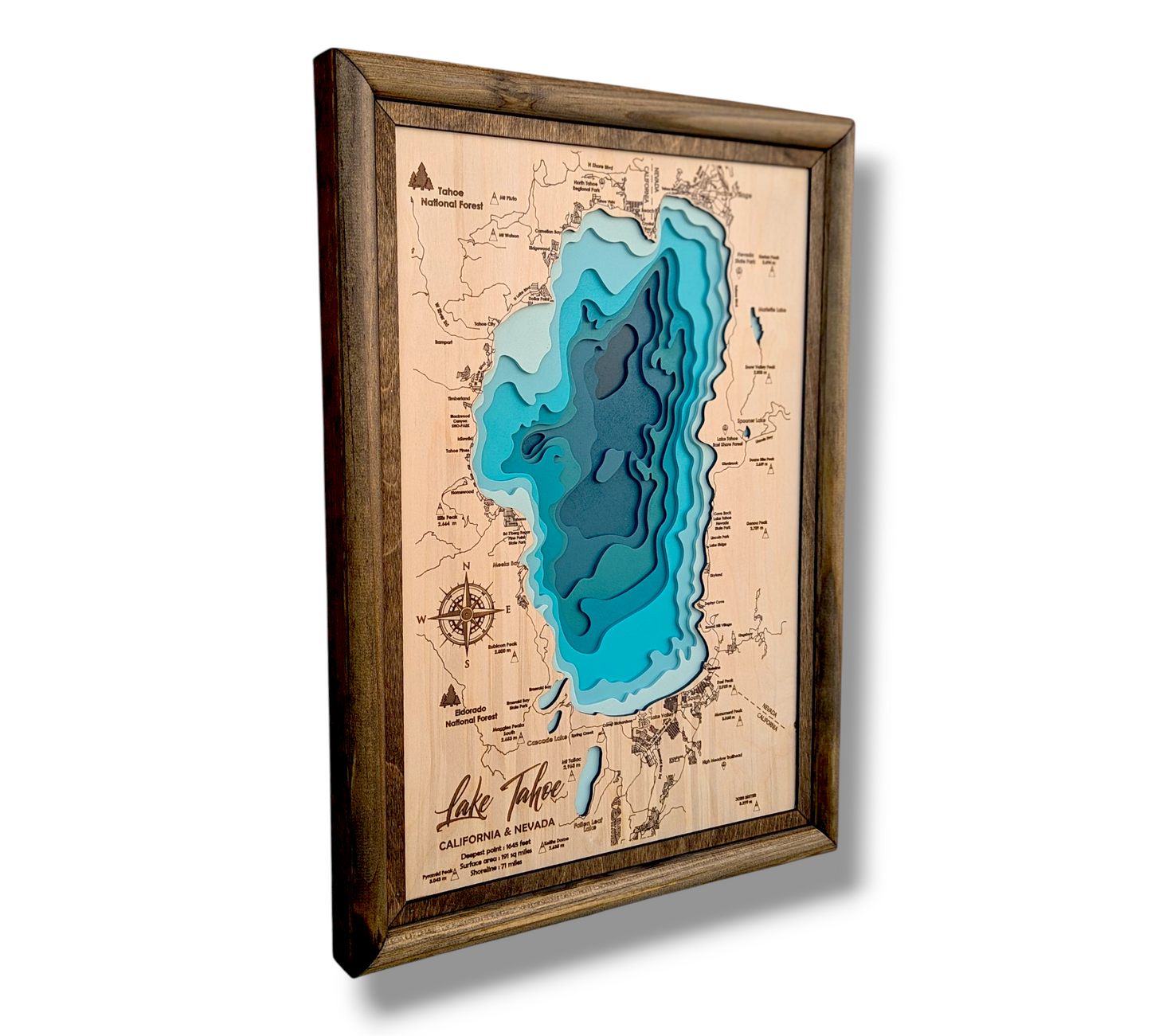 Lake Tahoe Art | Tahoe Bathymetry Map | Various Sizes