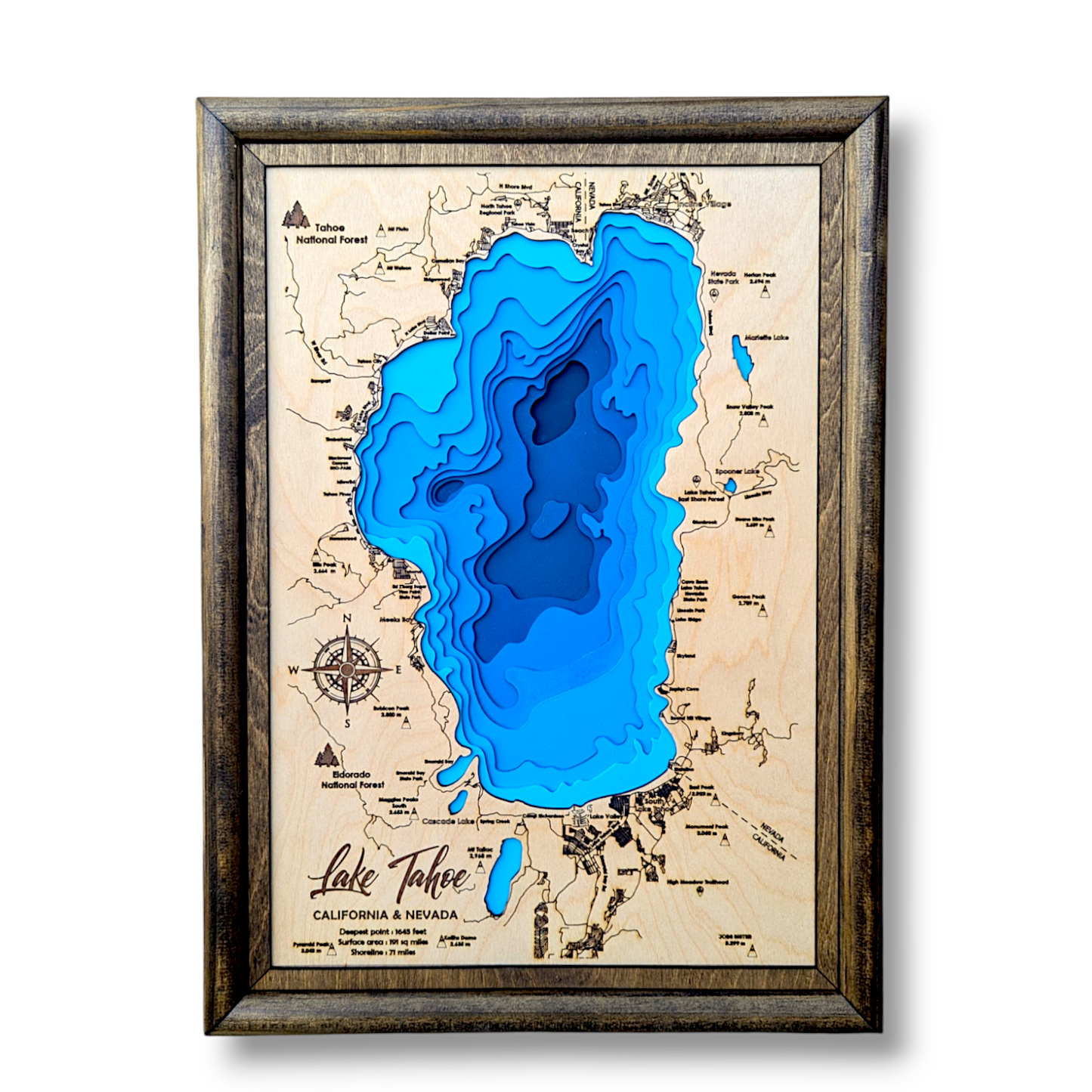 Lake Tahoe Art | Tahoe Bathymetry Map | Various Sizes
