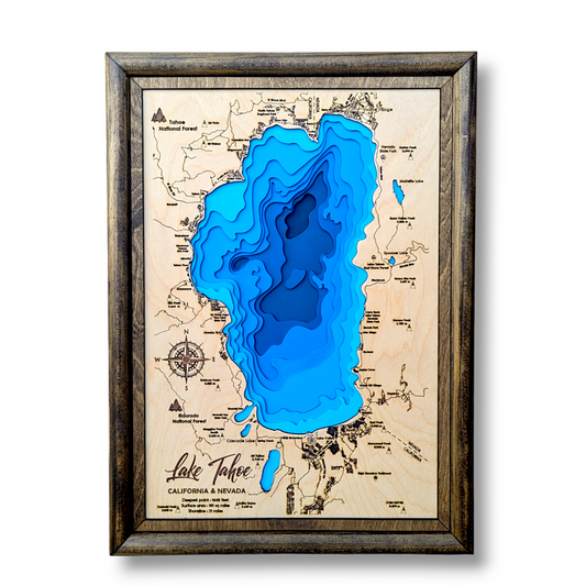 Lake Tahoe Art | Tahoe Bathymetry Map | Various Sizes