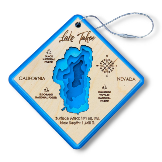 Lake Tahoe Bathymetric Ornament | Diamond | 4" by 4"