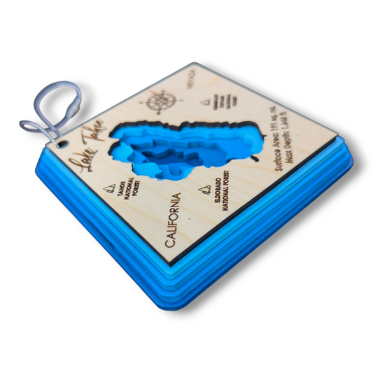 Lake Tahoe Bathymetric Ornament | Diamond | 4" by 4"
