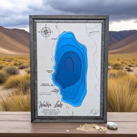 Walker Lake Art | Walker Lake Bathymetry Map | Various Sizes