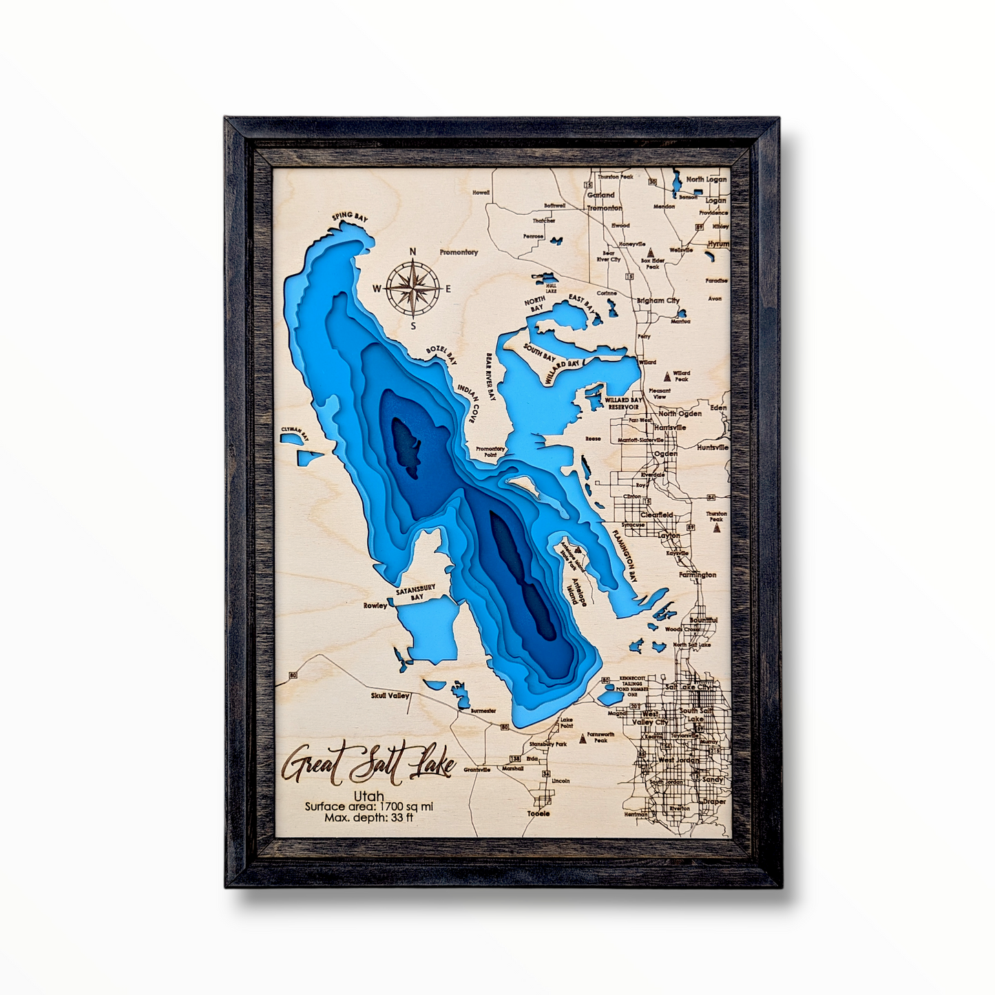 Great Salt Lake Art | Great Salt Lake Bathymetry Map | Various Sizes