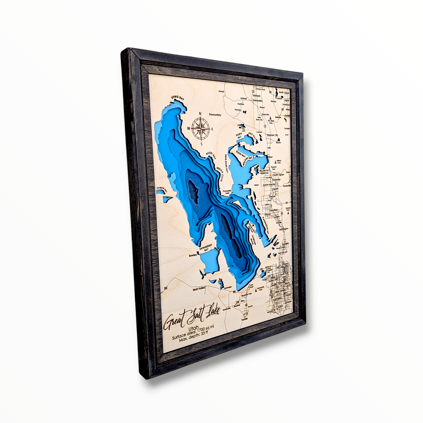 Great Salt Lake Art | Great Salt Lake Bathymetry Map | Various Sizes