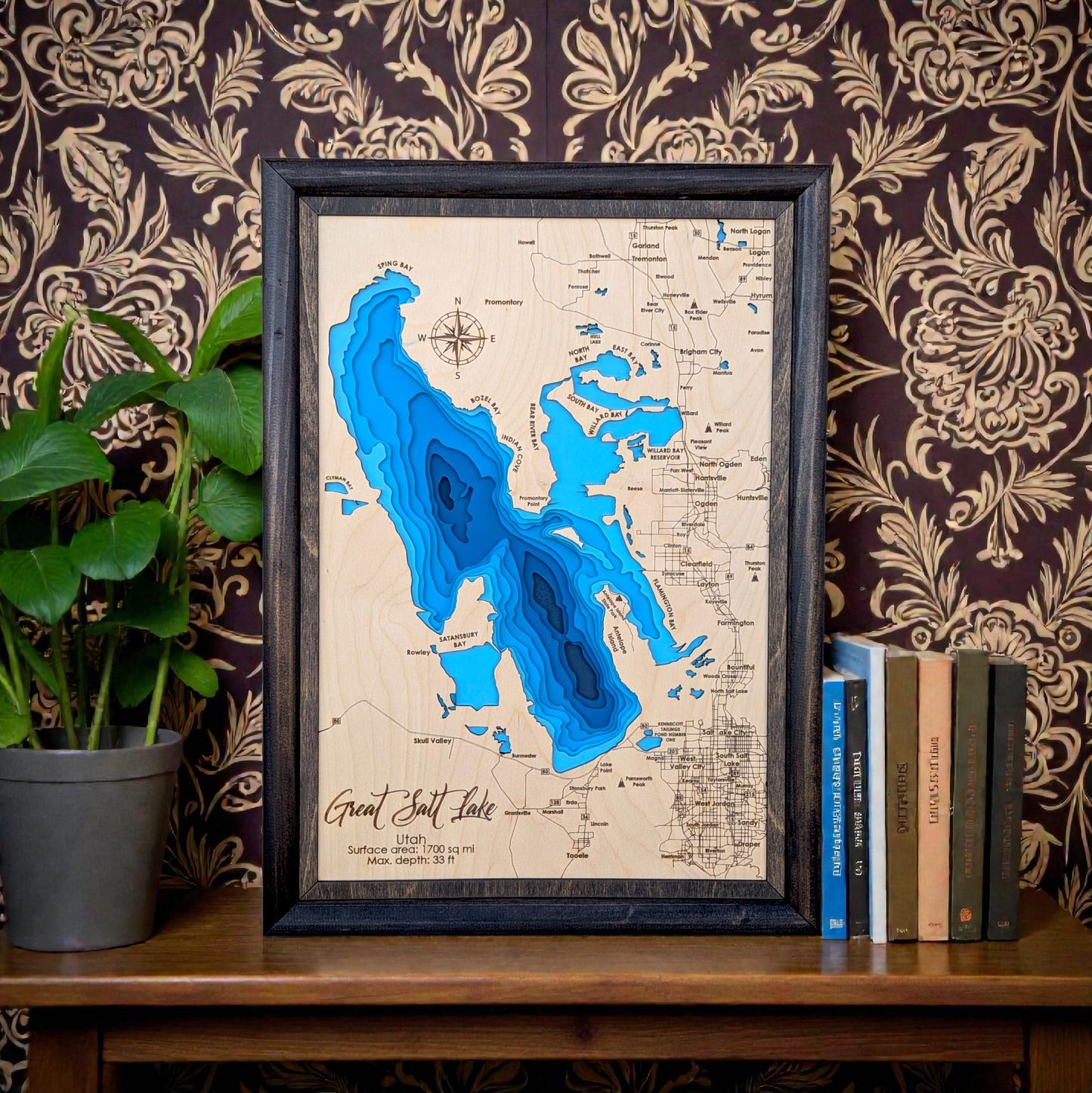Great Salt Lake Art | Great Salt Lake Bathymetry Map | Various Sizes