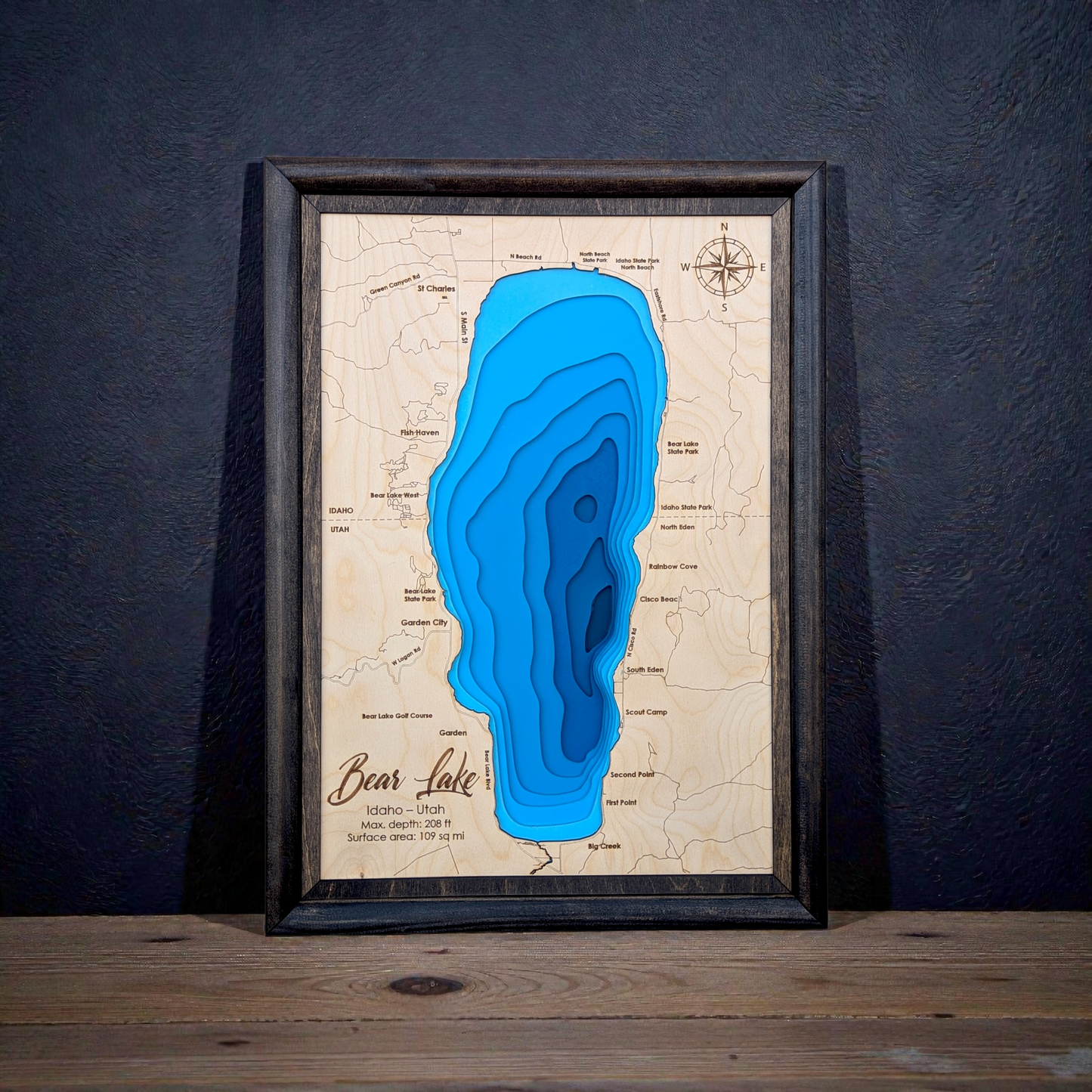 Bear Lake Art | Bear Lake Bathymetry Map | Various Sizes