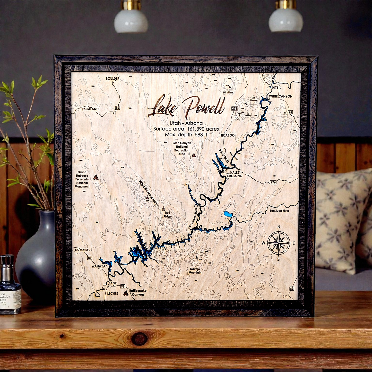 Lake Powell Art | Lake Powell Bathymetry Map | Various Sizes