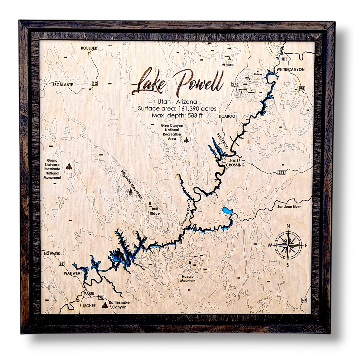 Lake Powell Art | Lake Powell Bathymetry Map | Various Sizes