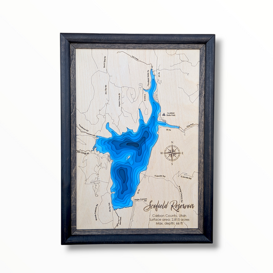 Scofield Reservoir Art | Scofield Reservoir Bathymetry Map | Various Sizes