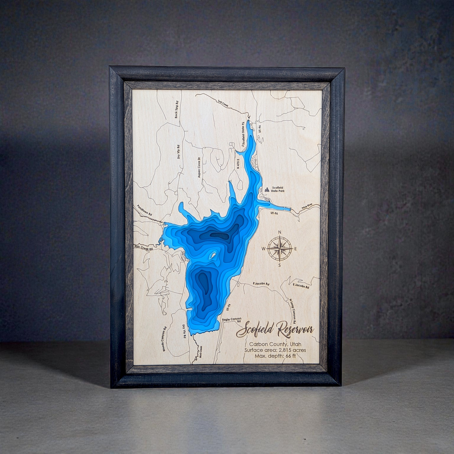 Scofield Reservoir Art | Scofield Reservoir Bathymetry Map | Various Sizes