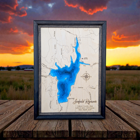 Scofield Reservoir Art | Scofield Reservoir Bathymetry Map | Various Sizes
