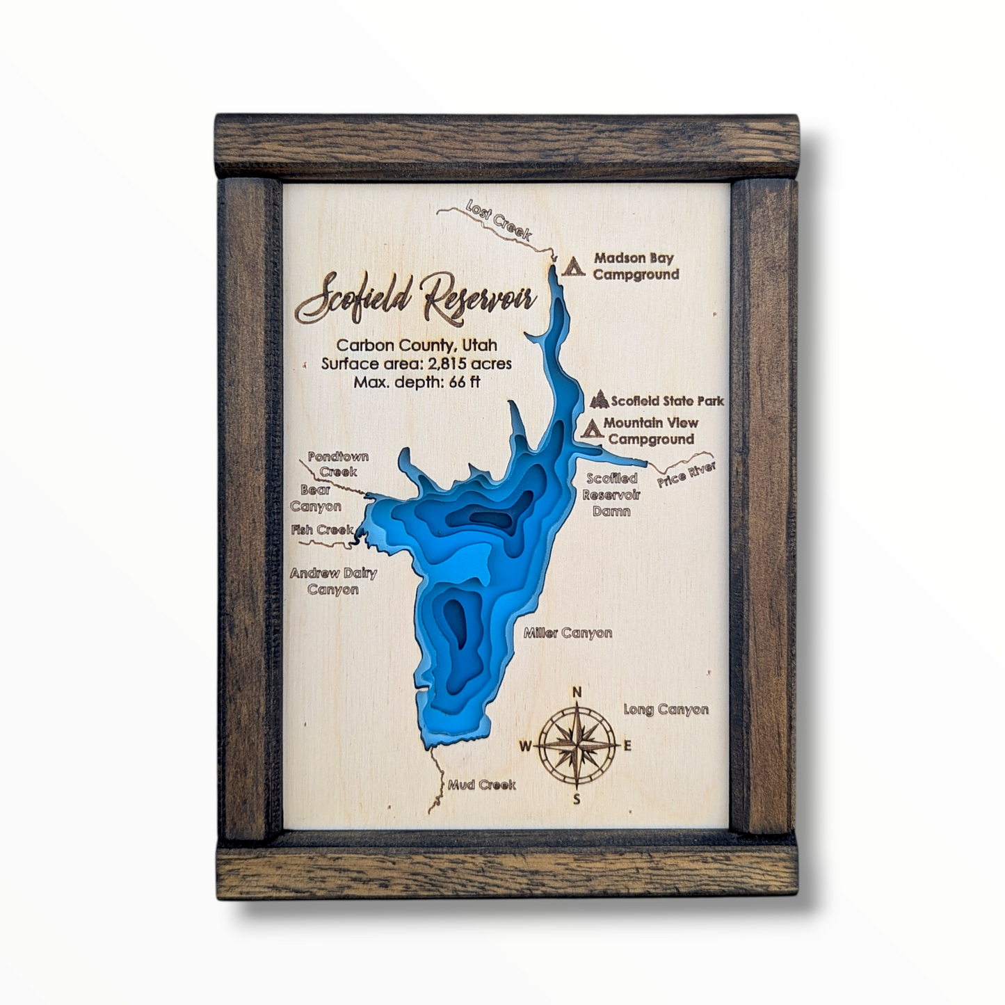 Scofield Reservoir Art | Scofield Reservoir Bathymetry Map | Various Sizes