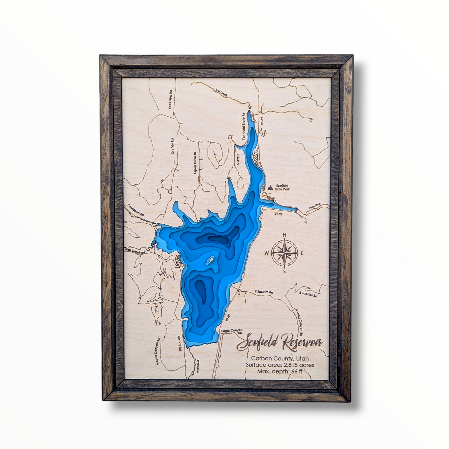 Scofield Reservoir Art | Scofield Reservoir Bathymetry Map | Various Sizes