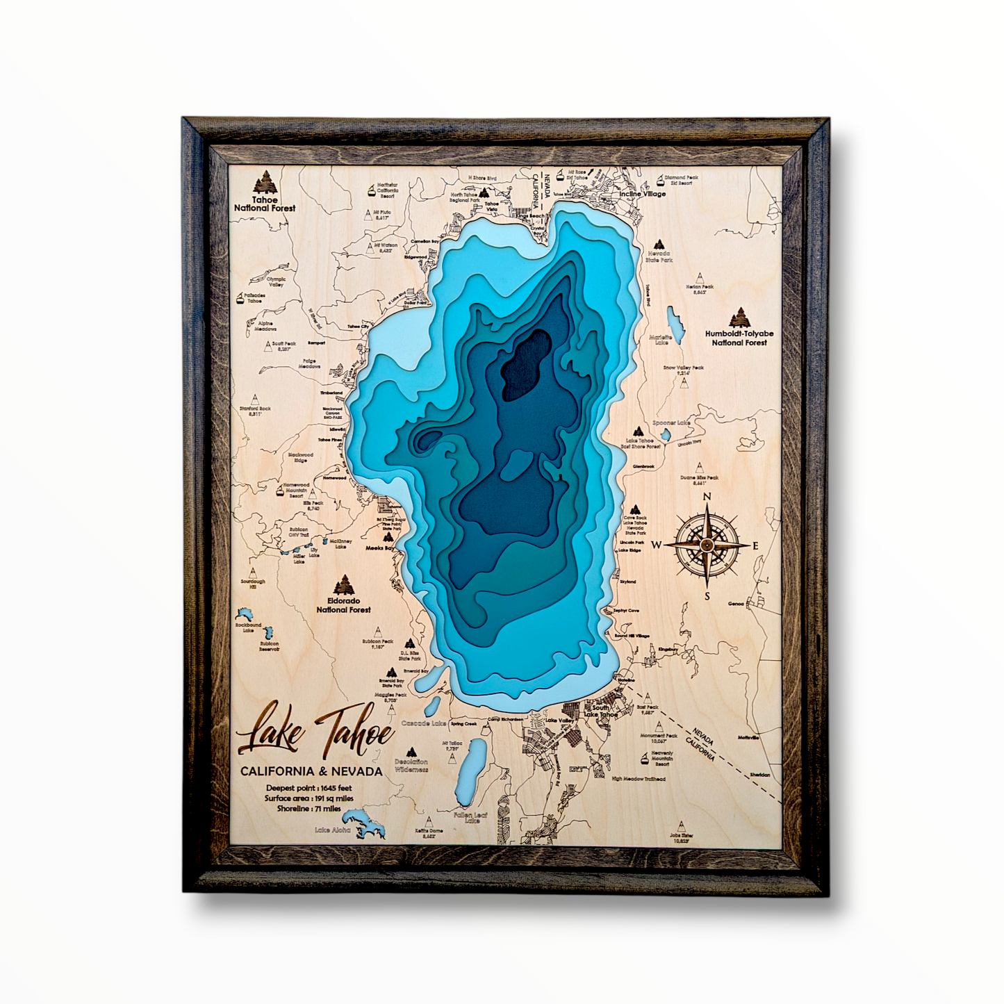 Lake Tahoe Art | Tahoe Bathymetry Map | Various Sizes
